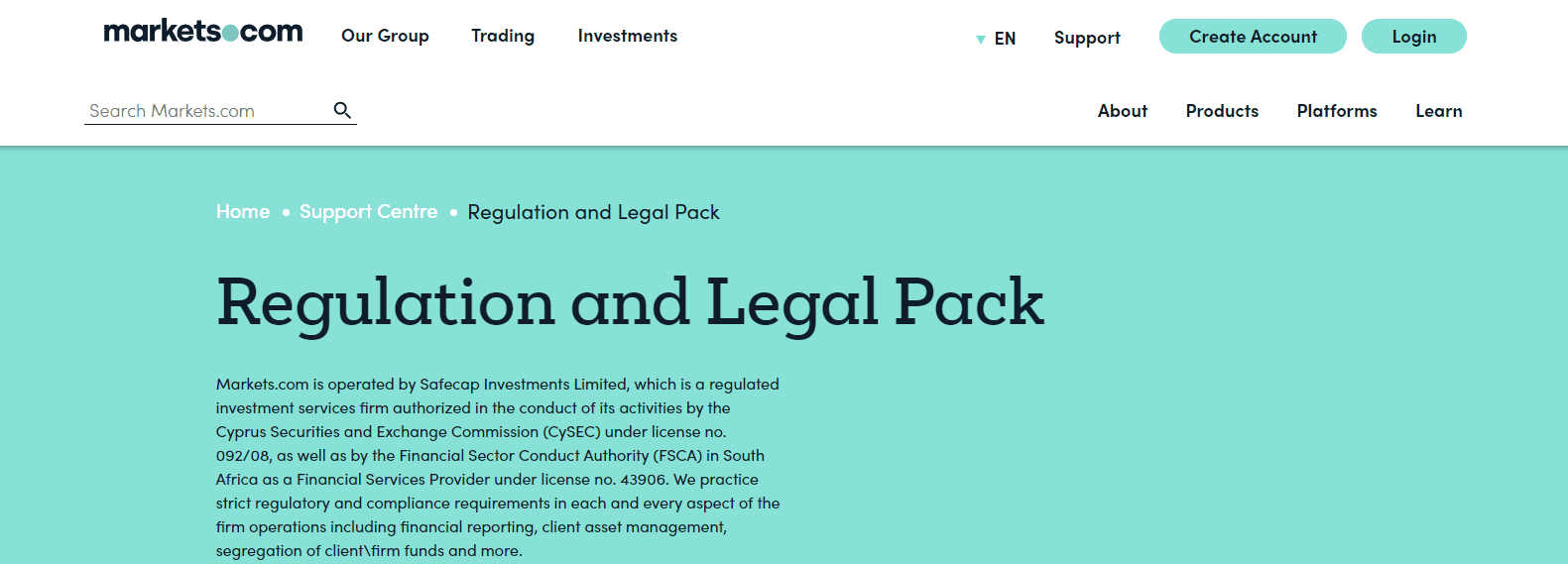 Markets.com regulatory environment Markets.com regulatory environment